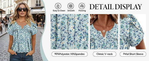 Load image into Gallery viewer, CRAZY GRID Women's Puff Lace Short Sleeve Blouse Blue Gardenia Size 3XL
