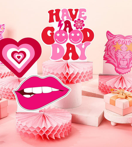 Sinmoe 9pcs Hot Pink Preppy Honeycomb Table Centerpiece Party Decor