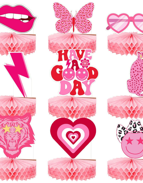 Load image into Gallery viewer, Sinmoe 9pcs Hot Pink Preppy Honeycomb Table Centerpiece Party Decor
