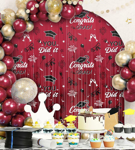 Pedel 2025 Graduation Foil Fringe Curtains 2 Pack 3.2x6.5ft Maroon Black