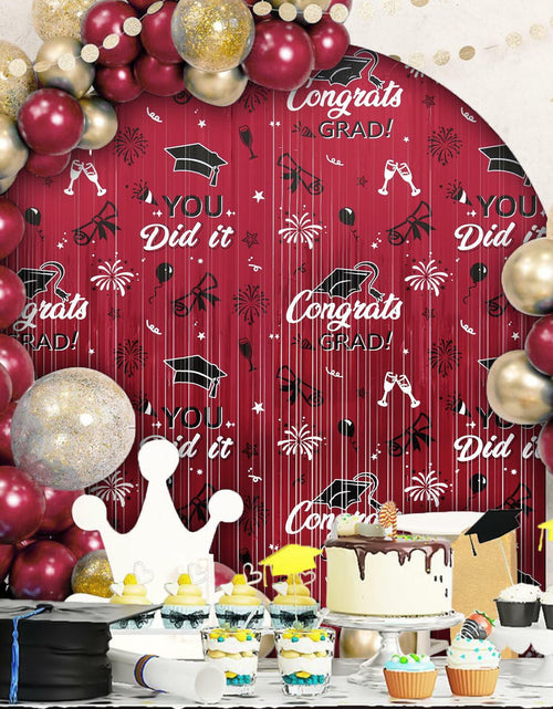 Load image into Gallery viewer, Pedel 2025 Graduation Foil Fringe Curtains 2 Pack 3.2x6.5ft Maroon Black
