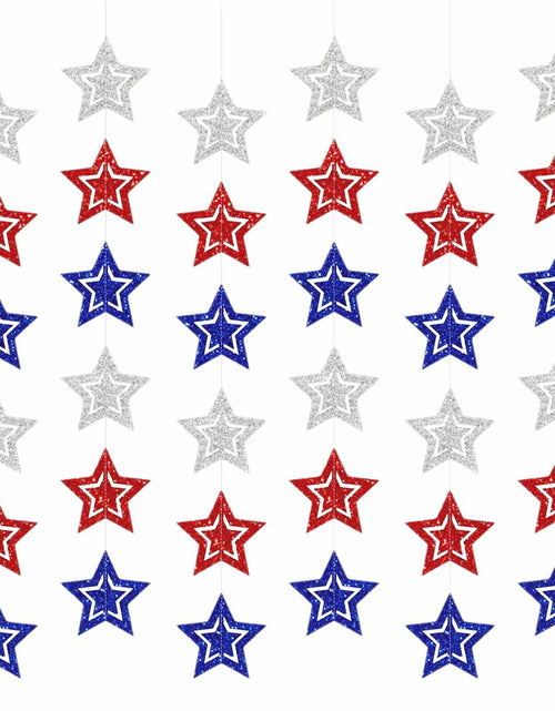 Load image into Gallery viewer, hhdatc 4th of July Hollow Out Star Banner Red Silver Blue Paper Decor
