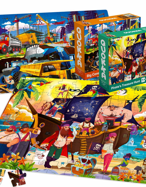 Load image into Gallery viewer, QUOKKA 100 Pc Kids Puzzles Ages 4-8 Pirates Constructions Animals Cardboard

