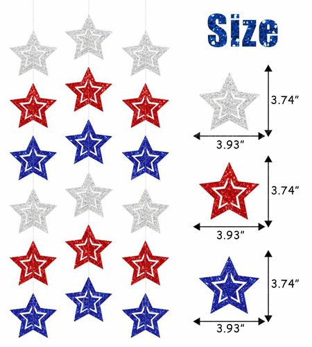 hhdatc 4th of July Hollow Out Star Banner Red Silver Blue Paper Decor