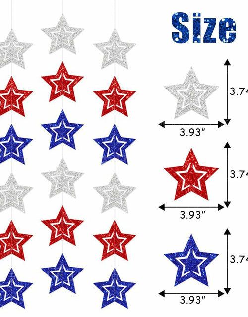 Load image into Gallery viewer, hhdatc 4th of July Hollow Out Star Banner Red Silver Blue Paper Decor
