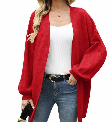 Ziesexy Womens Oversized Knit Cardigan Sweater Long Open Front Red