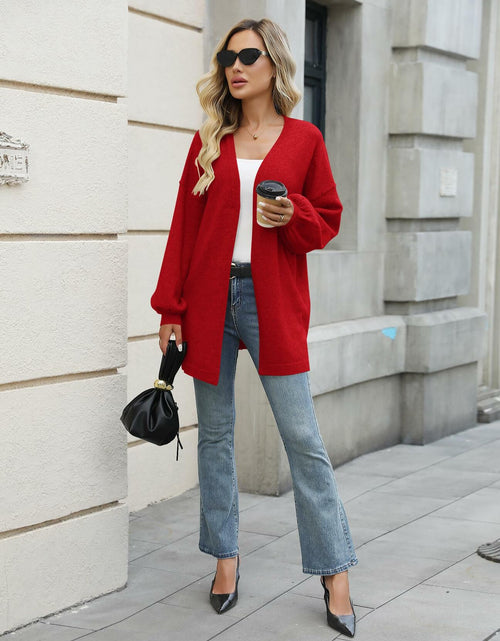 Load image into Gallery viewer, Ziesexy Womens Oversized Knit Cardigan Sweater Long Open Front Red
