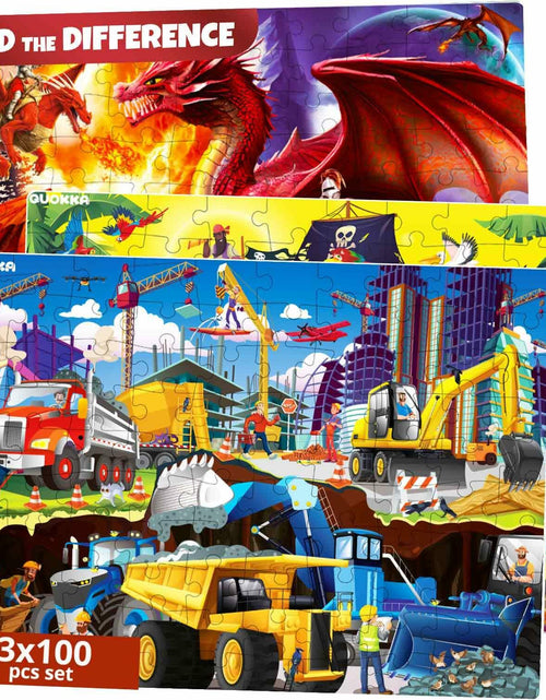 Load image into Gallery viewer, QUOKKA 100 Pc Kids Puzzles Ages 4-8 Pirates Constructions Animals Cardboard
