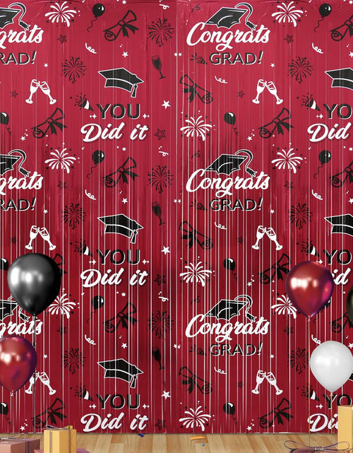 Load image into Gallery viewer, Pedel 2025 Graduation Foil Fringe Curtains 2 Pack 3.2x6.5ft Maroon Black

