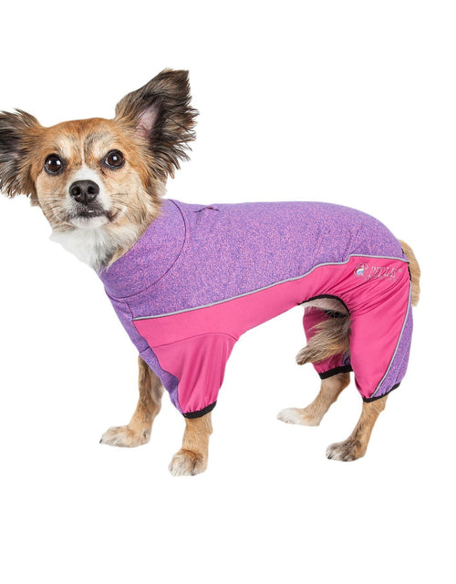 Load image into Gallery viewer, Pet Life ® Active 'Chase Pacer' Medium-weight 4-Way-Stretch Yoga Fitness Dog Tracksuit
