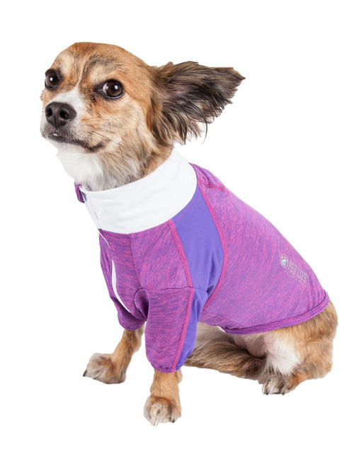 Load image into Gallery viewer, Pet Life ® Active 'Chewitt Wagassy' 4-Way-Stretch Yoga Fitness Long-Sleeve Dog T-Shirt
