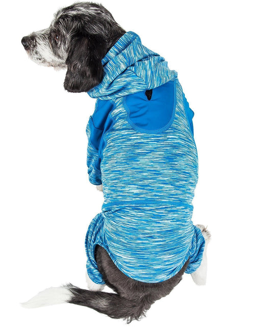 Load image into Gallery viewer, Pet Life ® Active 'Downward Dog' 4-Way-Stretch Fitness Yoga Dog Tracksuit Hoodie

