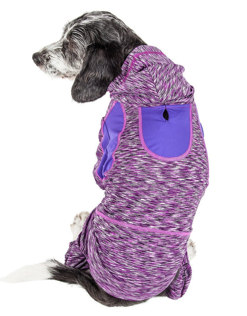Load image into Gallery viewer, Pet Life ® Active 'Downward Dog' 4-Way-Stretch Fitness Yoga Dog Tracksuit Hoodie
