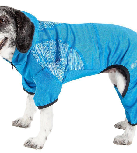 Pet Life ® Active 'Pawsterity' Mediumweight 4-Way-Stretch Yoga Fitness Dog Tracksuit Hoodie