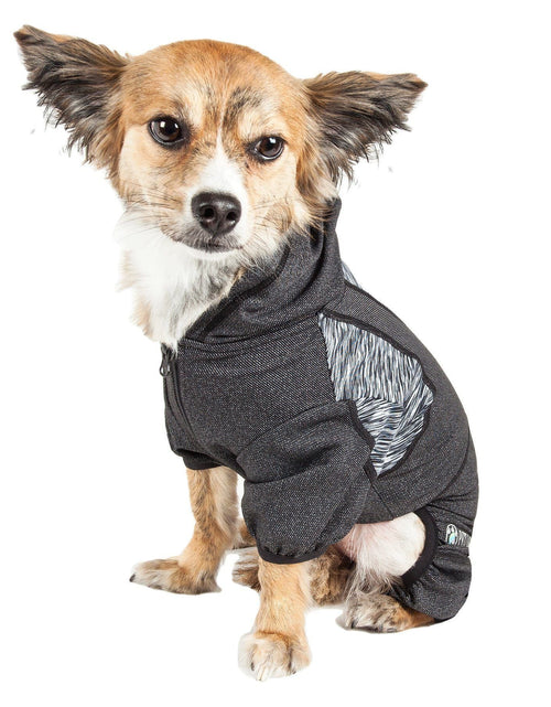 Load image into Gallery viewer, Pet Life ® Active 'Pawsterity' Mediumweight 4-Way-Stretch Yoga Fitness Dog Tracksuit Hoodie
