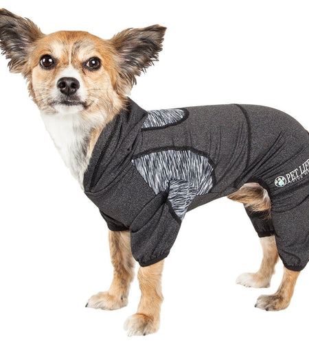 Pet Life ® Active 'Pawsterity' Mediumweight 4-Way-Stretch Yoga Fitness Dog Tracksuit Hoodie