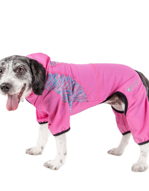 Load image into Gallery viewer, Pet Life ® Active 'Pawsterity' Mediumweight 4-Way-Stretch Yoga Fitness Dog Tracksuit Hoodie
