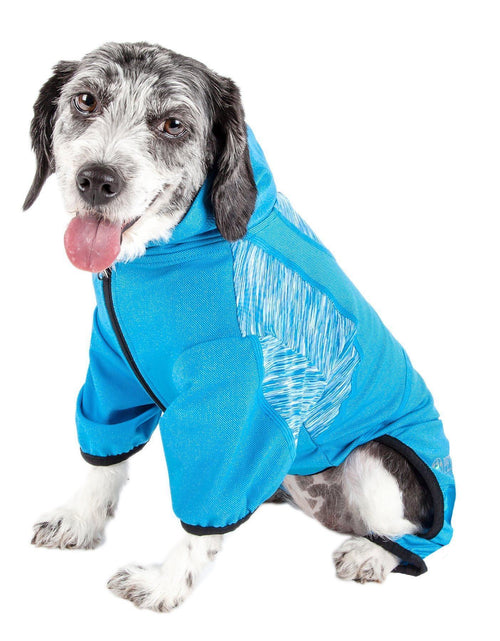 Load image into Gallery viewer, Pet Life ® Active 'Pawsterity' Mediumweight 4-Way-Stretch Yoga Fitness Dog Tracksuit Hoodie
