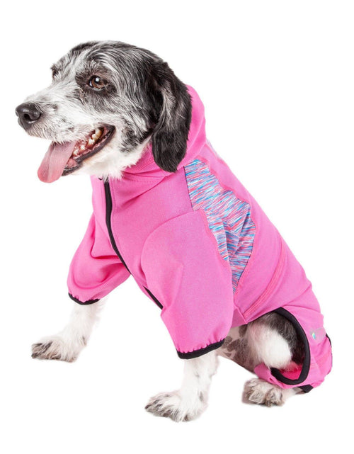 Load image into Gallery viewer, Pet Life ® Active 'Pawsterity' Mediumweight 4-Way-Stretch Yoga Fitness Dog Tracksuit Hoodie

