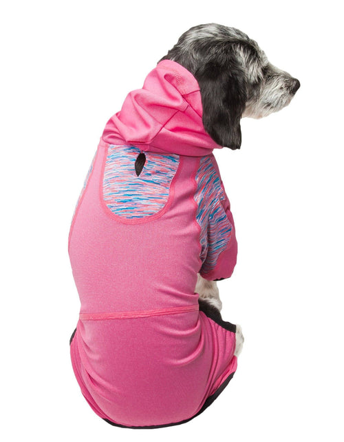 Load image into Gallery viewer, Pet Life ® Active 'Pawsterity' Mediumweight 4-Way-Stretch Yoga Fitness Dog Tracksuit Hoodie
