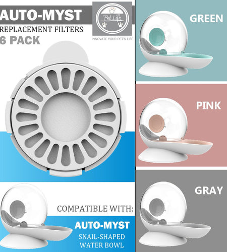 Pet Life ® 'Auto-Myst' 2-in-1 Filtered Water Dispenser and Food Bowl - Replacement Filters - 6 Pack