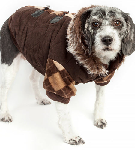 Pet Life ® 'Aygyle Style' 3M Insulated Designer Patterned Suede Dog Coat w/ Removable Hood