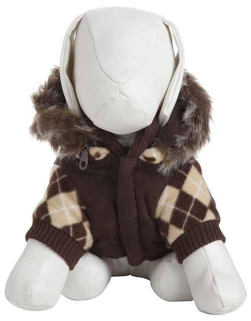Load image into Gallery viewer, Pet Life ® 'Aygyle Style' 3M Insulated Designer Patterned Suede Dog Coat w/ Removable Hood
