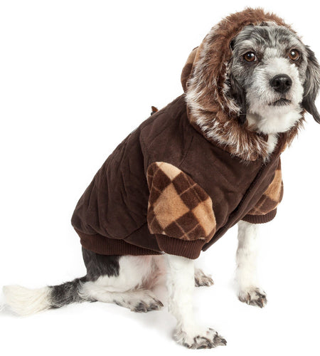 Pet Life ® 'Aygyle Style' 3M Insulated Designer Patterned Suede Dog Coat w/ Removable Hood