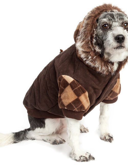 Load image into Gallery viewer, Pet Life ® 'Aygyle Style' 3M Insulated Designer Patterned Suede Dog Coat w/ Removable Hood
