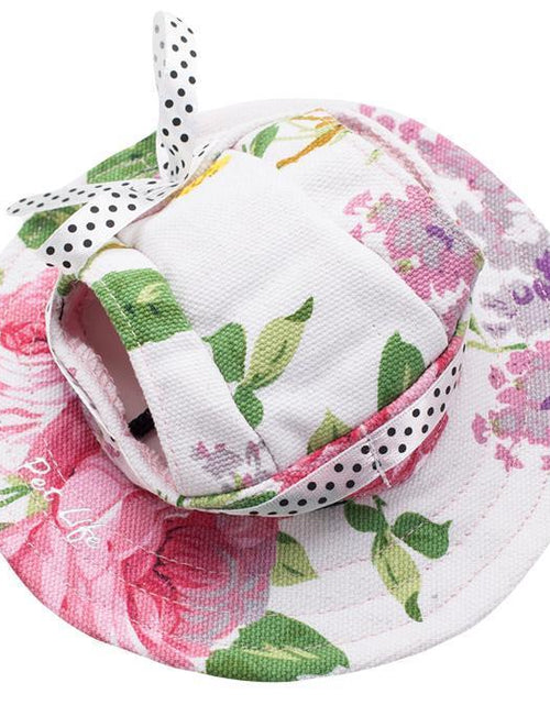 Load image into Gallery viewer, Pet Life ®  'Botanic Bark' Floral UV Protectant Adjustable Fashion Canopy Brimmed Dog Hat Cap
