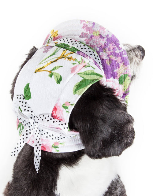 Load image into Gallery viewer, Pet Life ®  'Botanic Bark' Floral UV Protectant Adjustable Fashion Canopy Brimmed Dog Hat Cap
