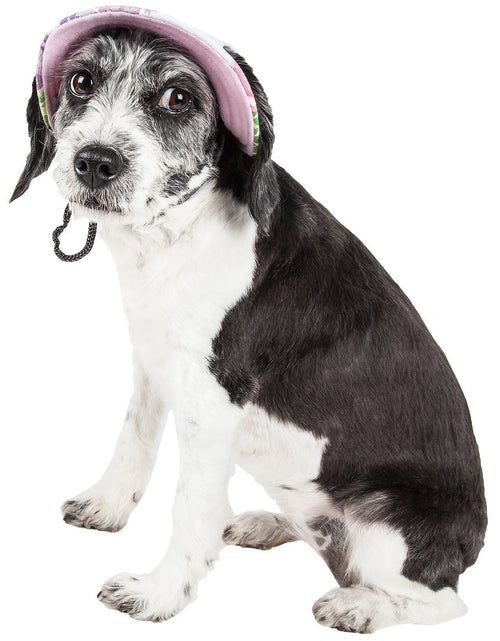 Load image into Gallery viewer, Pet Life ®  'Botanic Bark' Floral UV Protectant Adjustable Fashion Canopy Brimmed Dog Hat Cap
