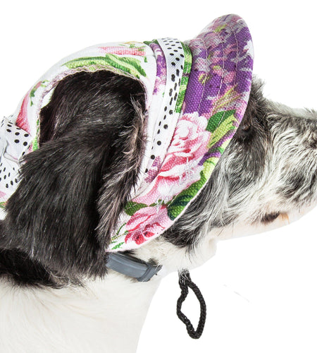 Pet Life ®  'Botanic Bark' Floral UV Protectant Adjustable Fashion Canopy Brimmed Dog Hat Cap