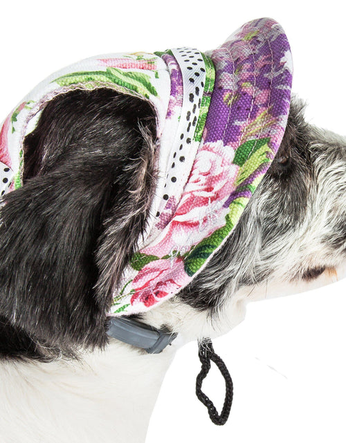 Load image into Gallery viewer, Pet Life ®  'Botanic Bark' Floral UV Protectant Adjustable Fashion Canopy Brimmed Dog Hat Cap
