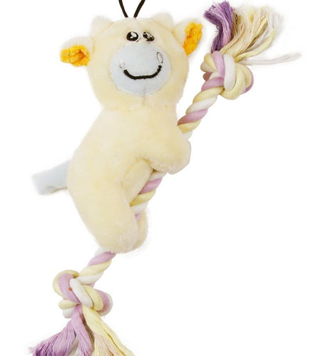 Pet Life ® 'Broom-Lick' Plush and Jute Rope Squeaking Newborn Cat and Dog Toy