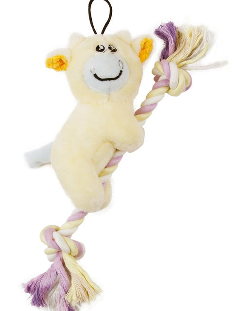 Load image into Gallery viewer, Pet Life ® 'Broom-Lick' Plush and Jute Rope Squeaking Newborn Cat and Dog Toy
