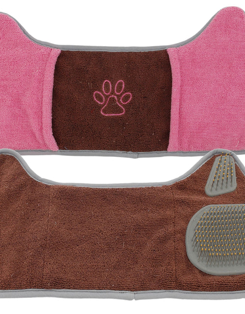 Load image into Gallery viewer, Pet Life ® 'Bryer' 2-in-1 Hand-Inserted Microfiber Pet Grooming Towel and Brush
