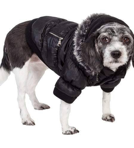 Pet Life ® Classic Metallic Fashion 3M Insulated Dog Coat Parka  w/ Removable Hood