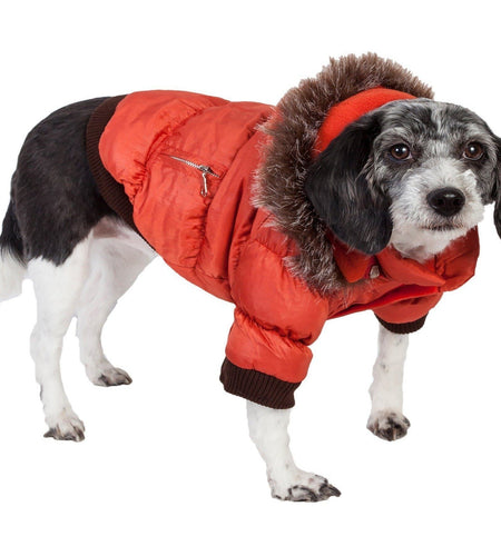 Pet Life ® Classic Metallic Fashion 3M Insulated Dog Coat Parka  w/ Removable Hood