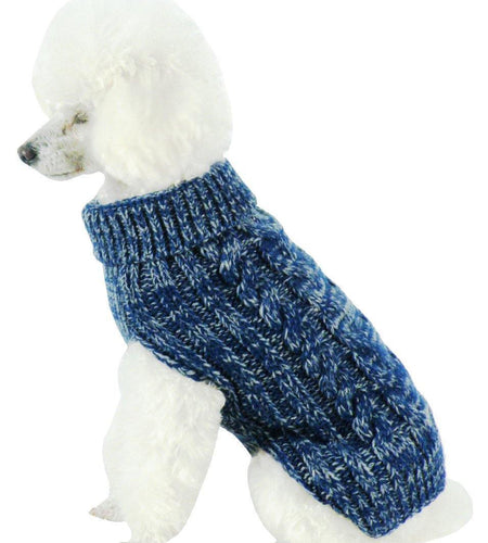 Pet Life ® Classical 'True Blue' Heavy Cable Knitted Ribbed Fashion Dog Sweater