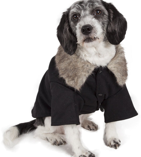 Pet Life ® 'Coast-Guard' Buttoned Fashion Faux-Fur Collared Wool Dog Coat