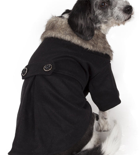 Pet Life ® 'Coast-Guard' Buttoned Fashion Faux-Fur Collared Wool Dog Coat