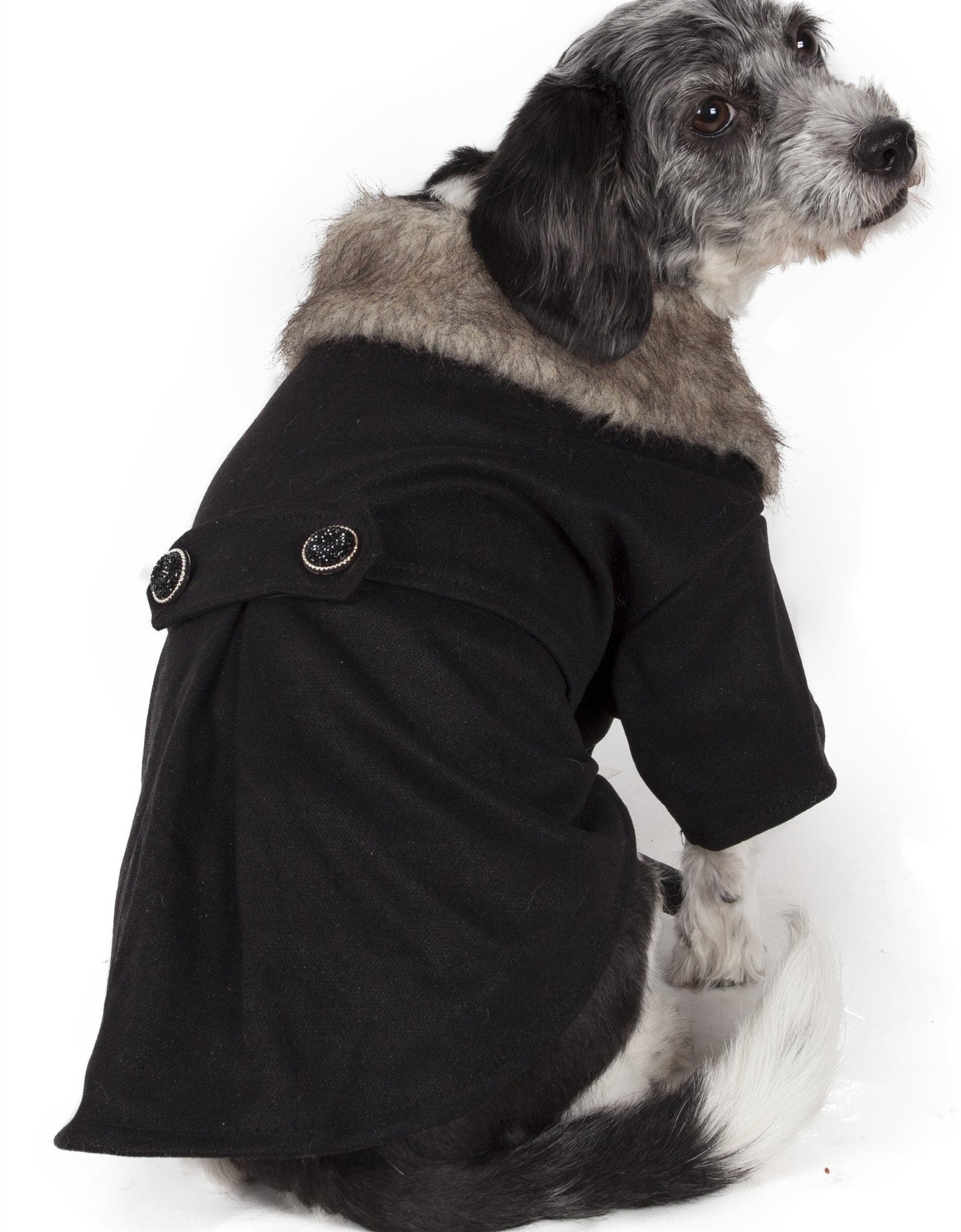 Pet Life ® 'Coast-Guard' Buttoned Fashion Faux-Fur Collared Wool Dog Coat