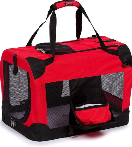 Pet Life ® 'Deluxe 360° Vista View' Zippered Soft Folding Collapsible Metal Framed Pet Dog Crate House Carrier w/ Removable Bowl and Pop-out Tray