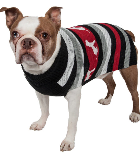 Pet Life ® Dog Patterned Fashion Striped Ribbed Turtle Neck Dog Sweater