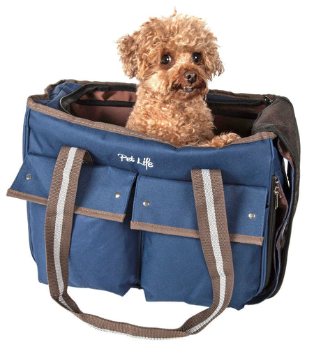 Pet Life ® Dual Snap Pocketed Fashion Designer Canvas Travel Pet Dog Carrier