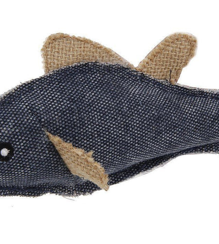 Pet Life ® Durable Fish Denim Plush Teaser Cat Toy