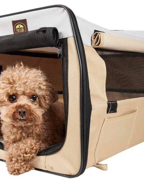 Load image into Gallery viewer, Pet Life ® 'Easy Folding' Zippered Folding Collapsible Wire Framed Lightweight Pet Dog Crate Carrier
