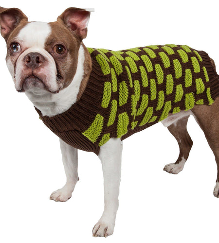 Pet Life ® Fashion Weaved Heavy Knit Designer Ribbed Turtle Neck Dog Sweater