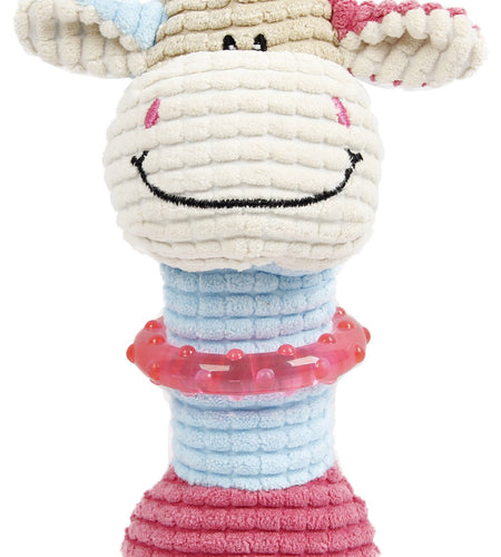 Pet Life ® 'Giraffe-Cow' Plush Squeaking and Rubber Teething Newborn Puppy Dog Toy